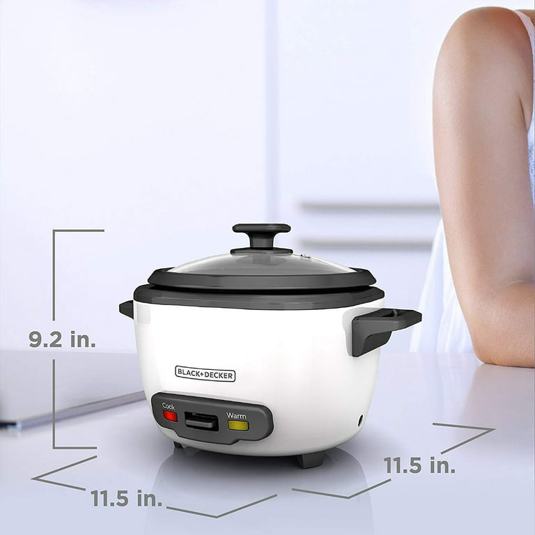 BLACK+DECKER Rice Cooker 3 Cups Cooked (1.5 Cups Uncooked) with Steaming  Basket, Removable Non-Stick Bowl, White