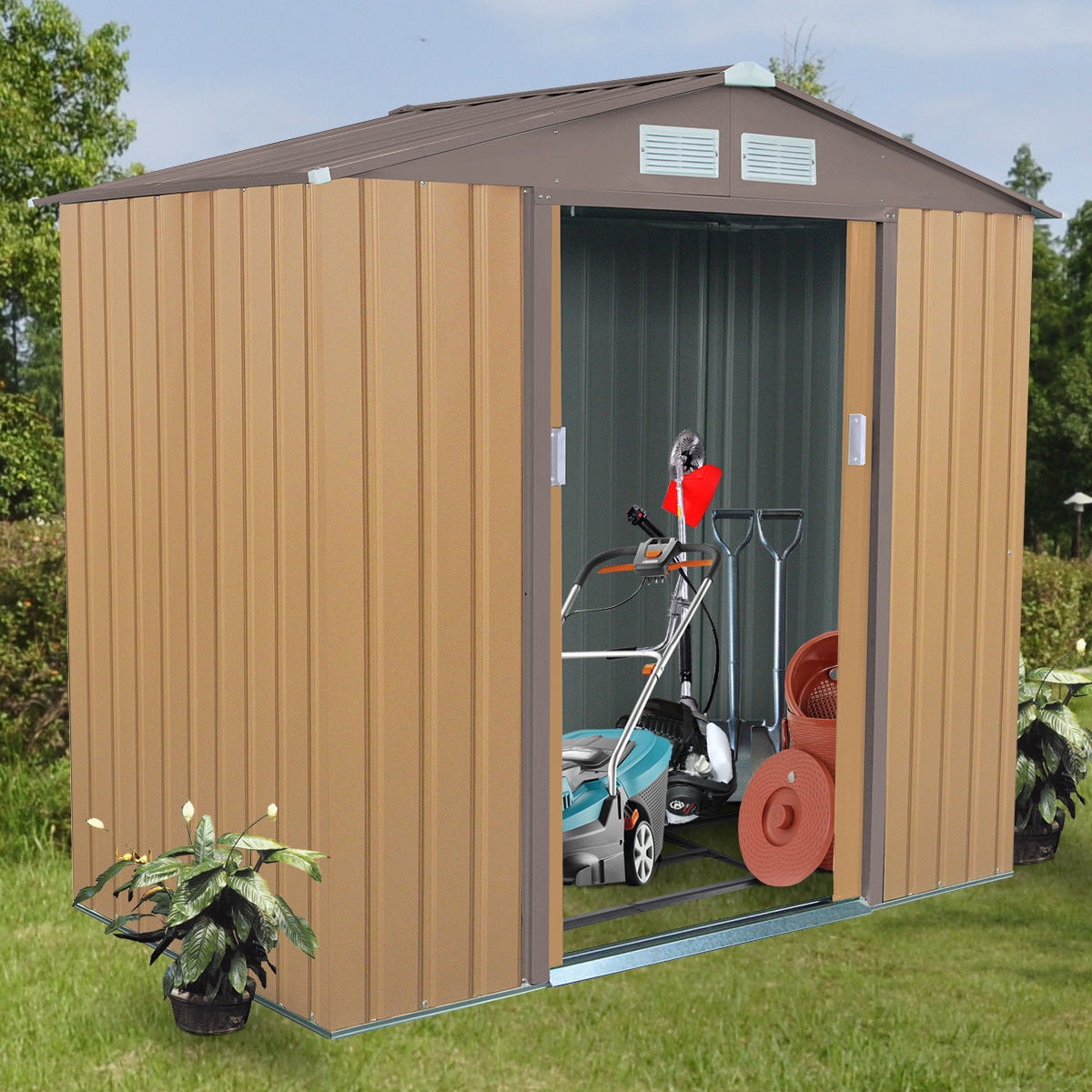 Costway 7' X 4' Outdoor Garden Storage Shed Tool House 