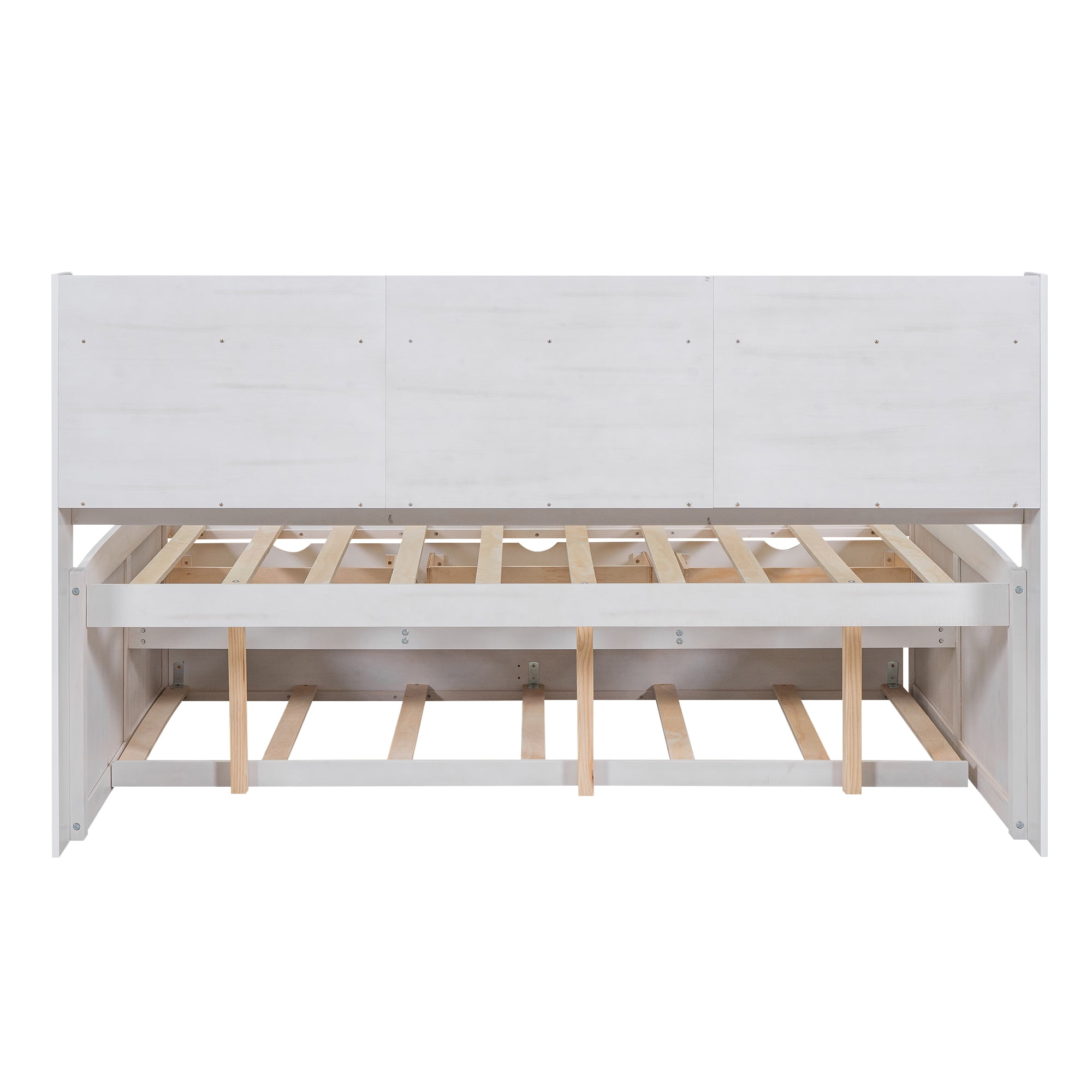 EUROCO Full Size Captain Bed, Daybed with Trundle and Bookcase, Drawers and Shelf Platform Bed,White