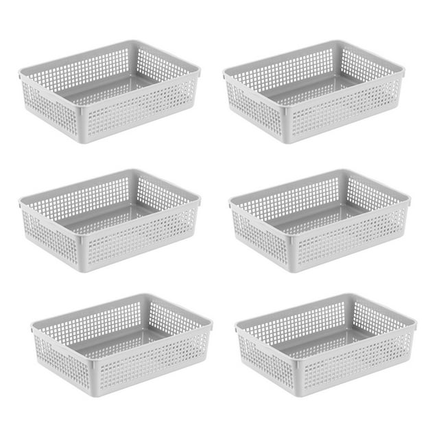 Cestas de plástico para bandejas de almacenamiento/cestas organizadoras, 34*25*9,2 cm, juego de 6 blanco, negro, gris