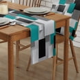 thumbnail image 2 of Geometric Aqua Green Abstract Linen Table Runner Kitchen Table ration Farmhouse Dining Table Cloth Wedding Party r, 2 of 7