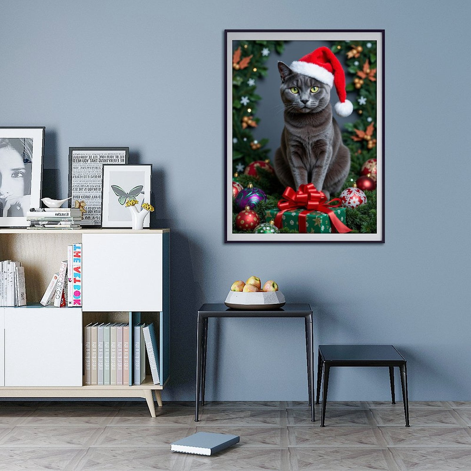 Diamond Art Kit for Adults, Christmas Cat Festive Decorations Diamond Painting for Adults Beginners, DIY Diamond Art Painting Kits, 5D Diamond Painting Crafts for Home Decor 12x16 Frameless
