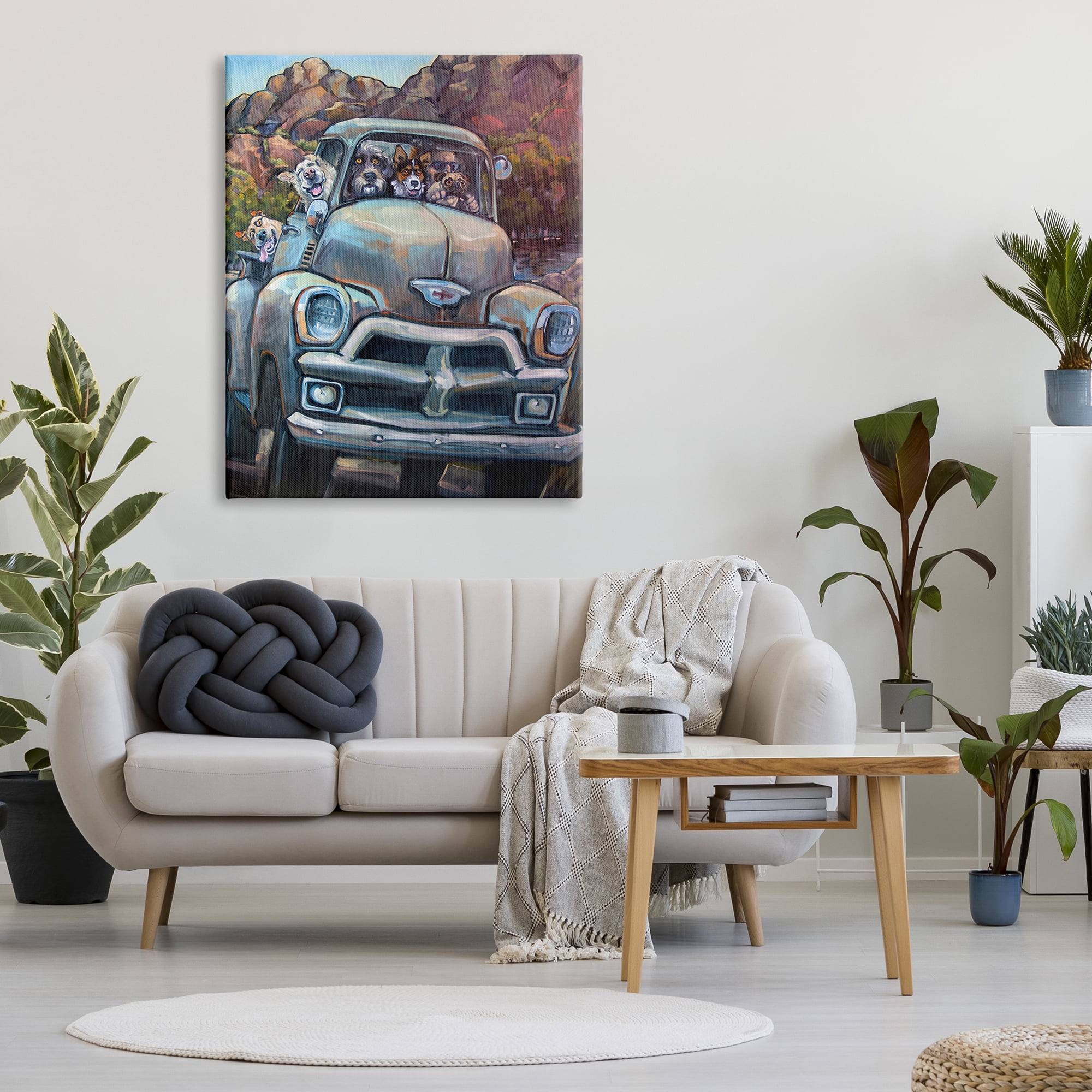 Stupell Industries Dogs in Vintage Pickup Animals & Insects Painting Gallery Wrapped Canvas Print Wall Art, 36 x 48