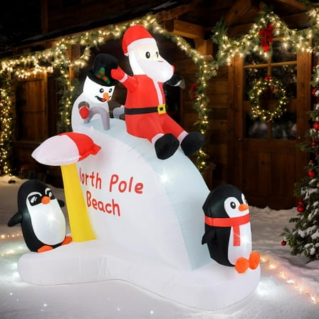 Topcobe Christmas Decor, 6-Foot Penguins & Santa Claus Themed Decorations for a Festive Home, Holiday-Ready Santa's Workshop Scene