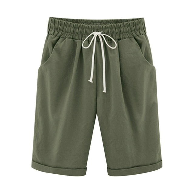 Mrzvby Summer Casual Shorts For Women Solid Color Half Length Pants Elastic And Adjustable Waistband Drawstring Shorts Comfortable Casual Loose Pants With Pockets