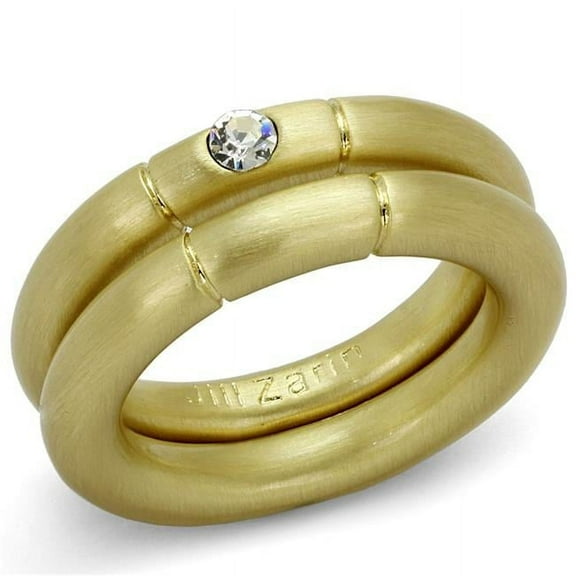 Alamode LO3918-6 Women Gold & Brush Brass Ring with Top Grade Crystal in Clear - Size 6