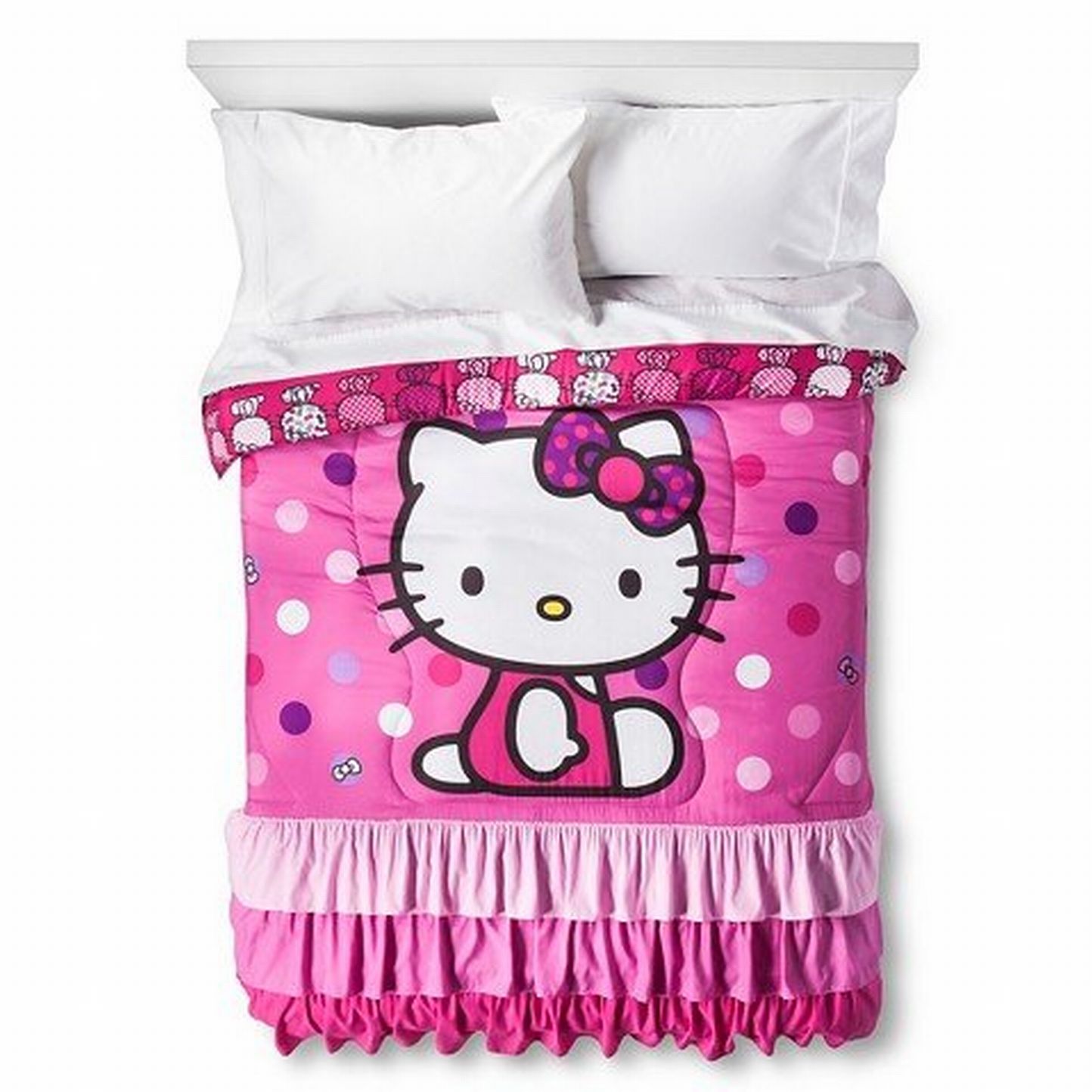 Hello Kitty Tiered Ruffle Comforter Fits Twin Size Beds