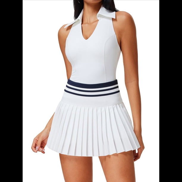 Falda de Tenis para Mujer, Falda de Golf Acanalada, Falda Deportiva Plisada con Media Cremallera, Pantalones Cortos y Sujetador Incorporados M