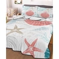 thumbnail image 3 of Quilts Full Size Bedding Set, Teal Red Coastal Nautical Lightweight Quilted Comforter, Beach Sea Turtle Ocean Coral Starfish Soft Bedspread Coverlet with Pillow Covers for All Season, 78" x 90", 3 of 7