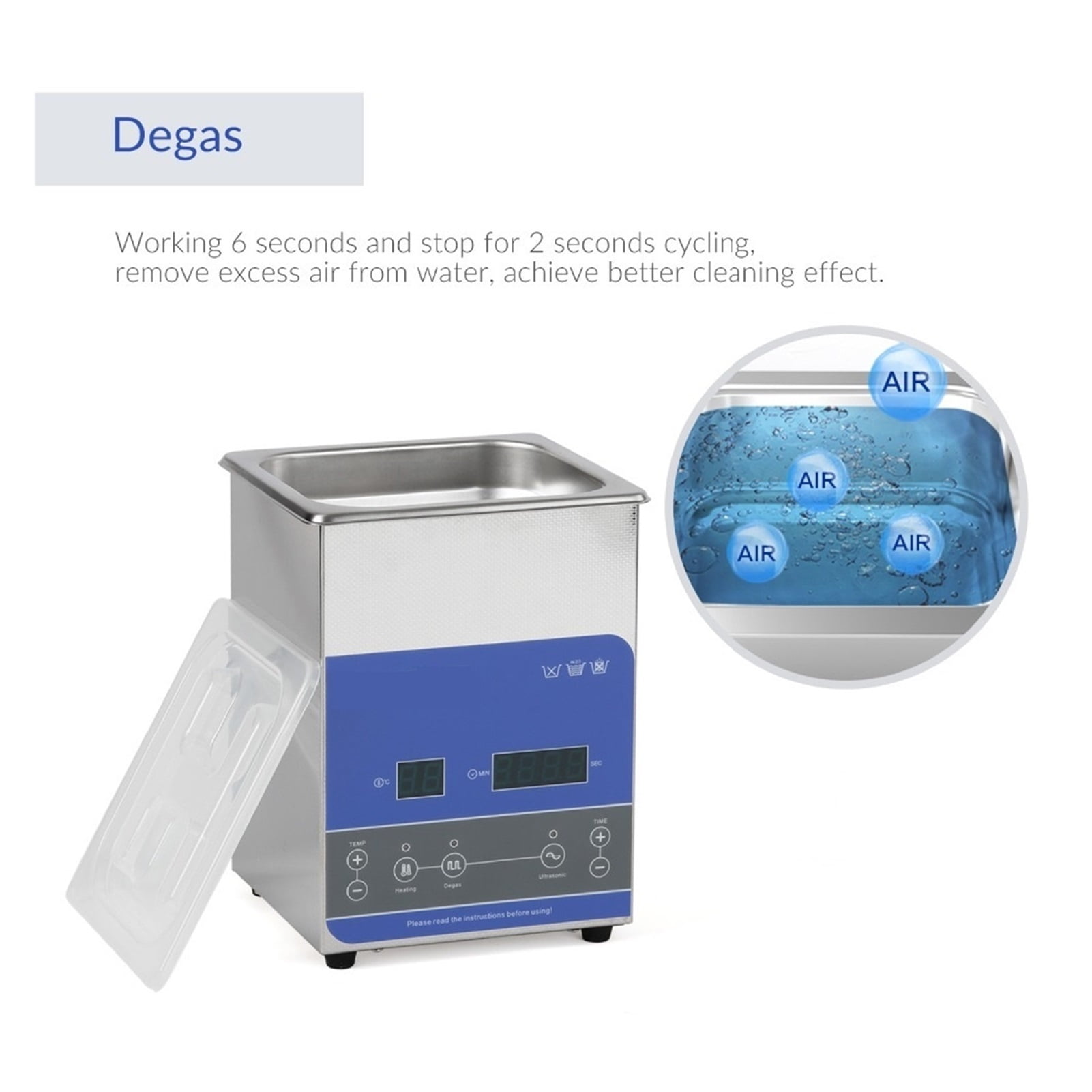 Digital Ultrasonic Cleaner Bath 2L 50W 99Min Timer Heating Degas Glasses Manicure Jewelry Ring Watches Denture Necklace ,Strong Cleaning