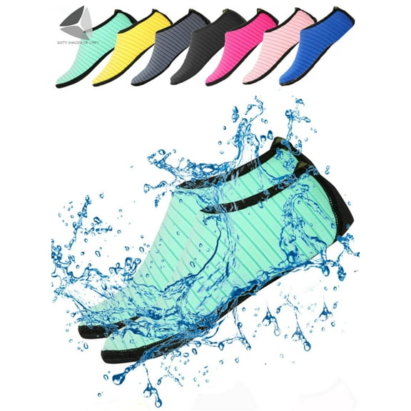 PULLIMORE Water Skin Sports Shoes Barefoot Quick-Dry Aqua Beach Yoga Stripe Socks Slip-on For Men Women Kids "Mint Green,M"