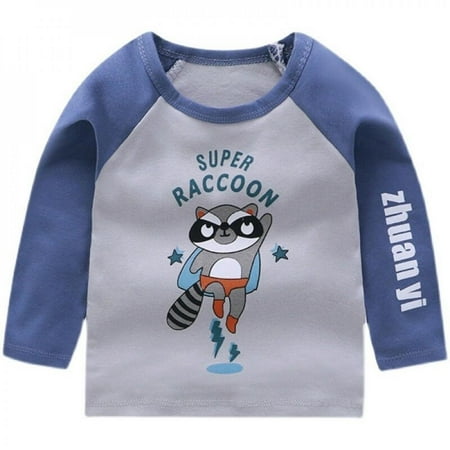

Elaydool Autumn Baby Bottoming Shirt For Boys Girls Cartoon Print Stitching Sleeves Round Neck Long-sleeved T-shirt Stripes Tops