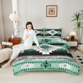 thumbnail image 4 of jejeloiu Retro Boho Aztec Queen Comforter Set,Rustic Farmhouse Tribal Bedding Sets,Green Pink Bohemian Rhombus Bedding Comforter Set For Teens,Microfiber Bedroom Decor Reversible,3 Pieces, 4 of 8