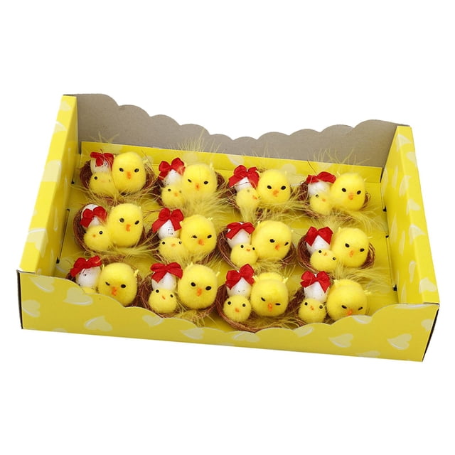 Mini de Pascua de 12 Uds., decoración de capó de Pascua, manualidades, decoración de pasteles, suministros para fiestas, ventanas, decoración Gloria pollitos decorativos
