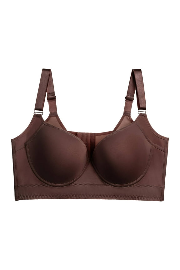 Push Up Bra Wide Back Bra Wireless Bras for Women Shapedly Bra Shapedly Back Smoothing Bra Hide Back Full Back Coverage Deep Cup Bra Breathable Bras for Women, Brown 8 34H