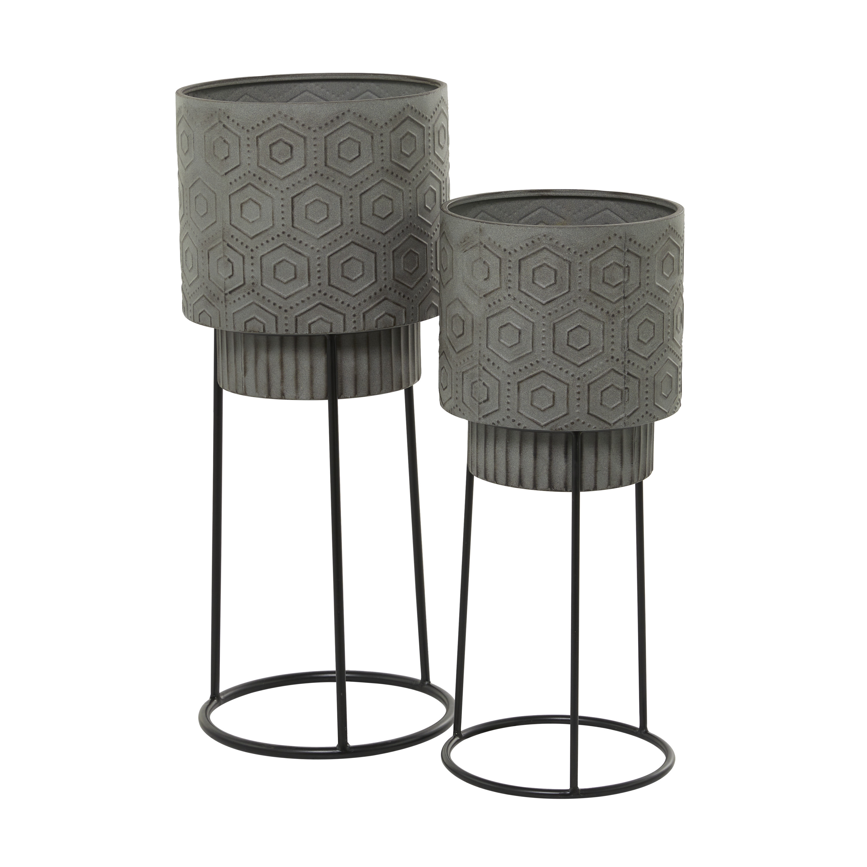 DecMode 27", 23"H Dark Gray Metal Planter with Removable Stand (2 Count)