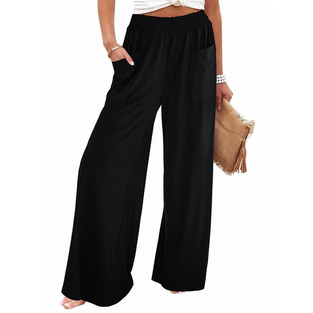 Pantalones de Yoga de Pierna para Mujer, Informales, Holgados y Cómodos, de Cintura Alta, con Bolsillos. Negro M