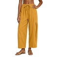 thumbnail image 3 of Linen Barrel Pants Women Drawstring High Waisted Wide Leg Trousers Summer Lounge Pants with Pockets Boho Beach Pant, XL, 3 of 8