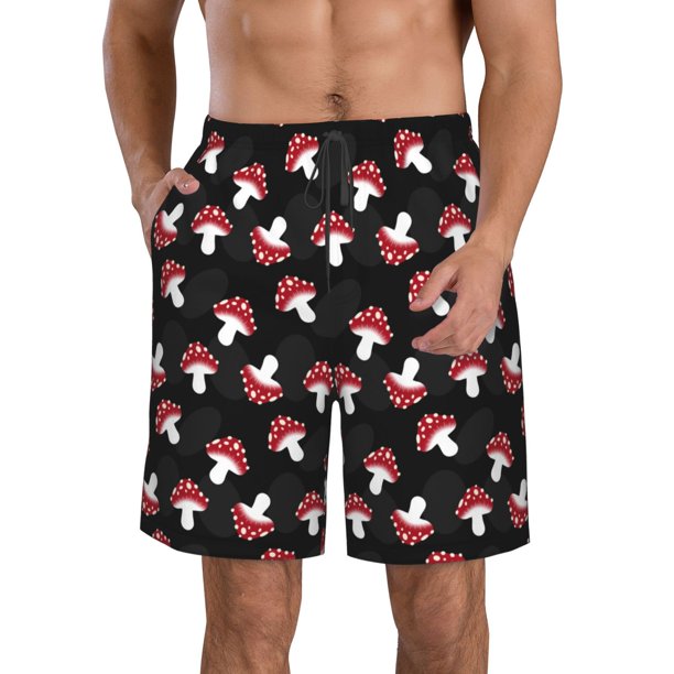 Balery Cartoon Mushroom Traje de Baño Estilo Hawaiano para Hombre, Shorts de Secado Rápido con Bolsillos-Large