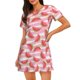 thumbnail image 1 of Balery Sweet Watermelon Camisón de manga corta con cuello redondo para mujer, cómodo y elegante., 1 of 6