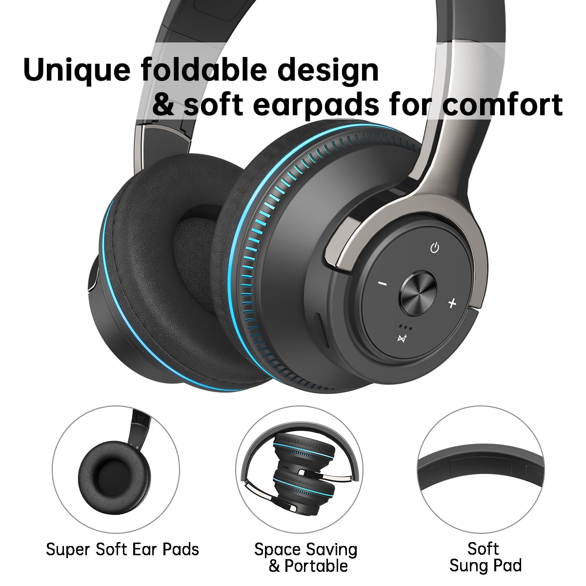 Cshidworld Wireless On-Ear Headphone, Upgrade Bass HiFi Stereo Heaset, Foldable, Noise Isolating Over Ear Headphone w/ Microphone and Volume Control, for Computer Laptop Cell Phone,Black thumbnail 6