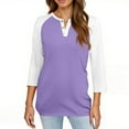 thumbnail image 4 of Lumtrix Women's Casual 3/4 Sleeve T Shirts Button Down V-neck Tunic Blouses Color Block Basic Tee Tops Loose fit Summer Shirt Purple M, 4 of 4