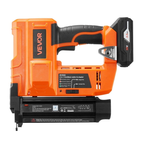 2 in 1 Cordless 18 Gauge Brad Nailer and Staple Gun 20V Battery Powered with 500 Nails 500 Staples 2.0 Ah Li-ion Battery Charger for Home Improvement Woodworking