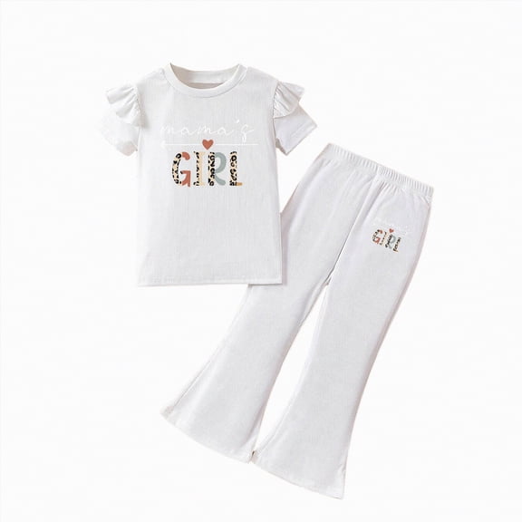 HCNTES Kids Girls Fashion 2 Piece Set Short Sleeve Crewneck Top Stretch Waist Pants Girls Casual Dailywear Spring Summer School Outfit 3-7Y(F02-White,7-8 Years)