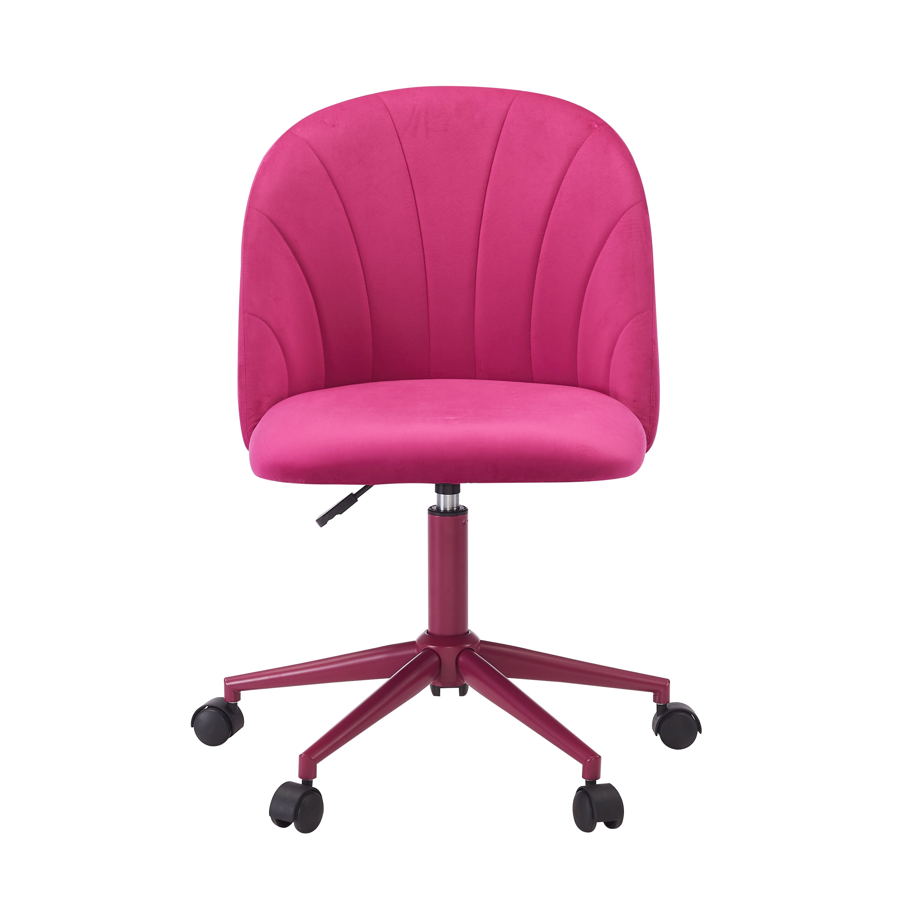 Linon Alondra Upholstered Mid Back Office Desk Chair with Castors, Hot Pink