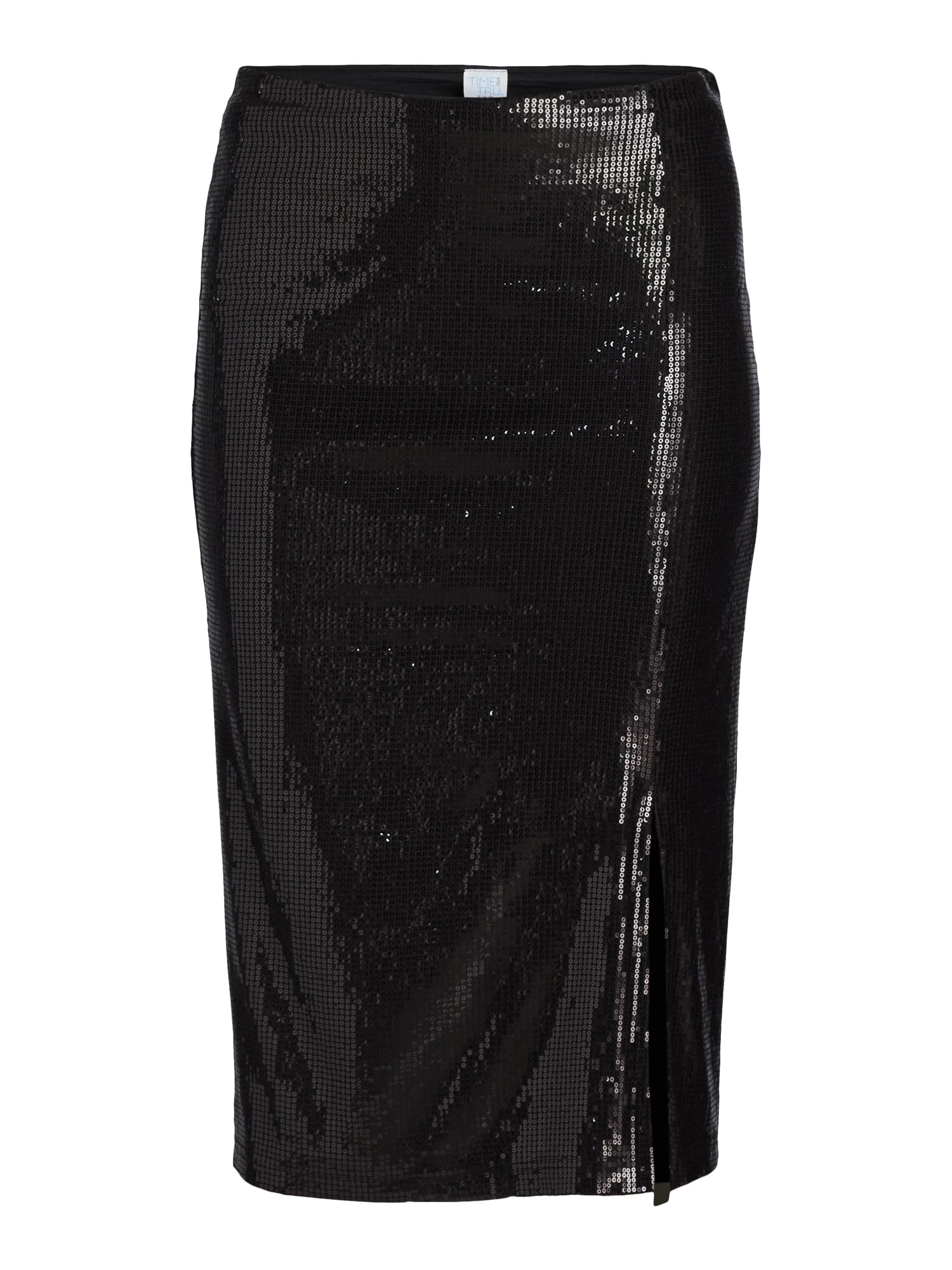 Time and Tru Women's Sequin Skirt with Side Slit, Sizes XS-XXXL