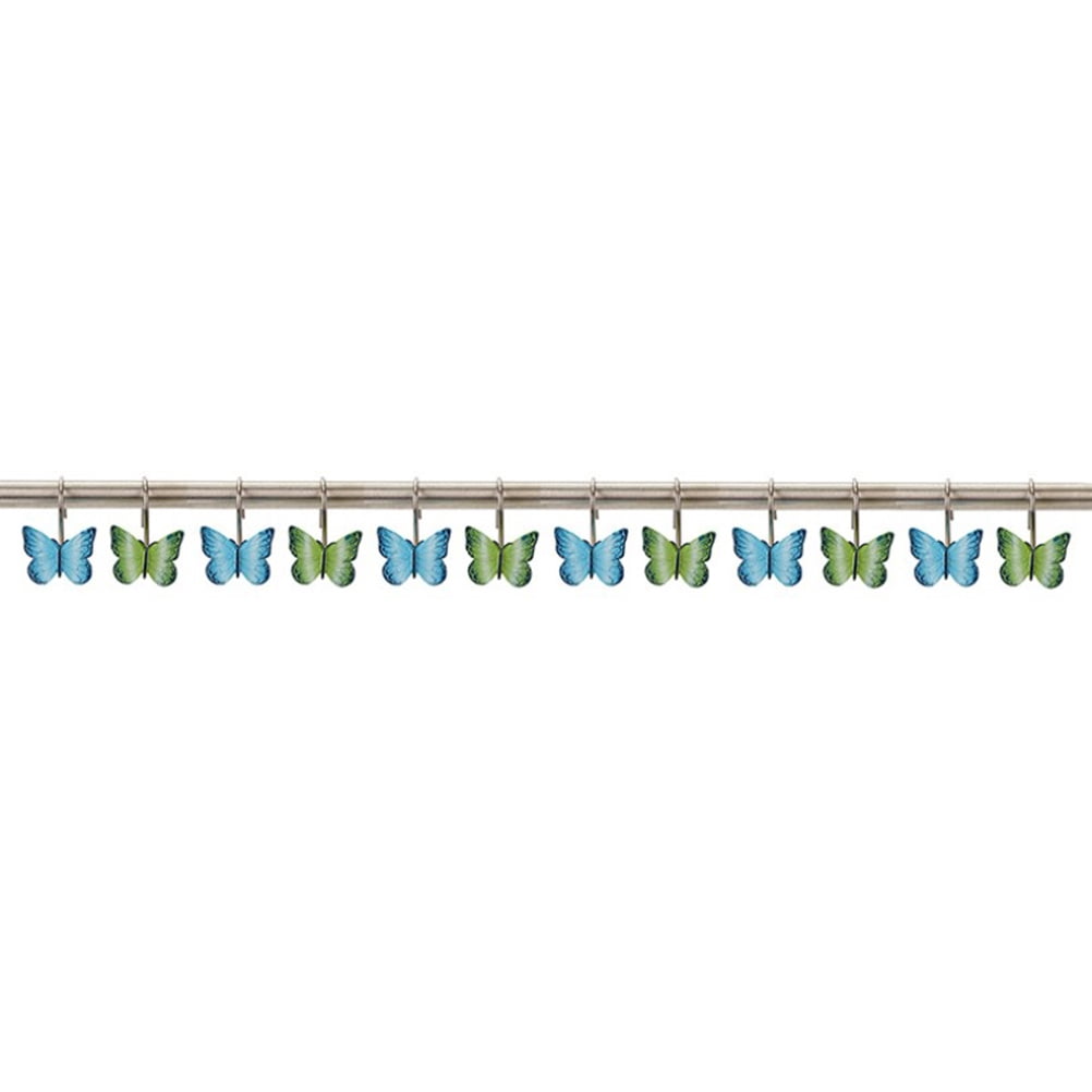 COSMOBETTY 12Pcs Resin Shower Hooks Butterfly Shape Blue Green For Bathroom Curtains Homeowners