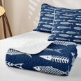 thumbnail image 4 of Manfei Fish Skeleton Quilt King, Marine Sealife King Coverlet Set, Navy Blue White, 3 Pieces, 1 Bedspread and 2 Pillowcases, 4 of 7