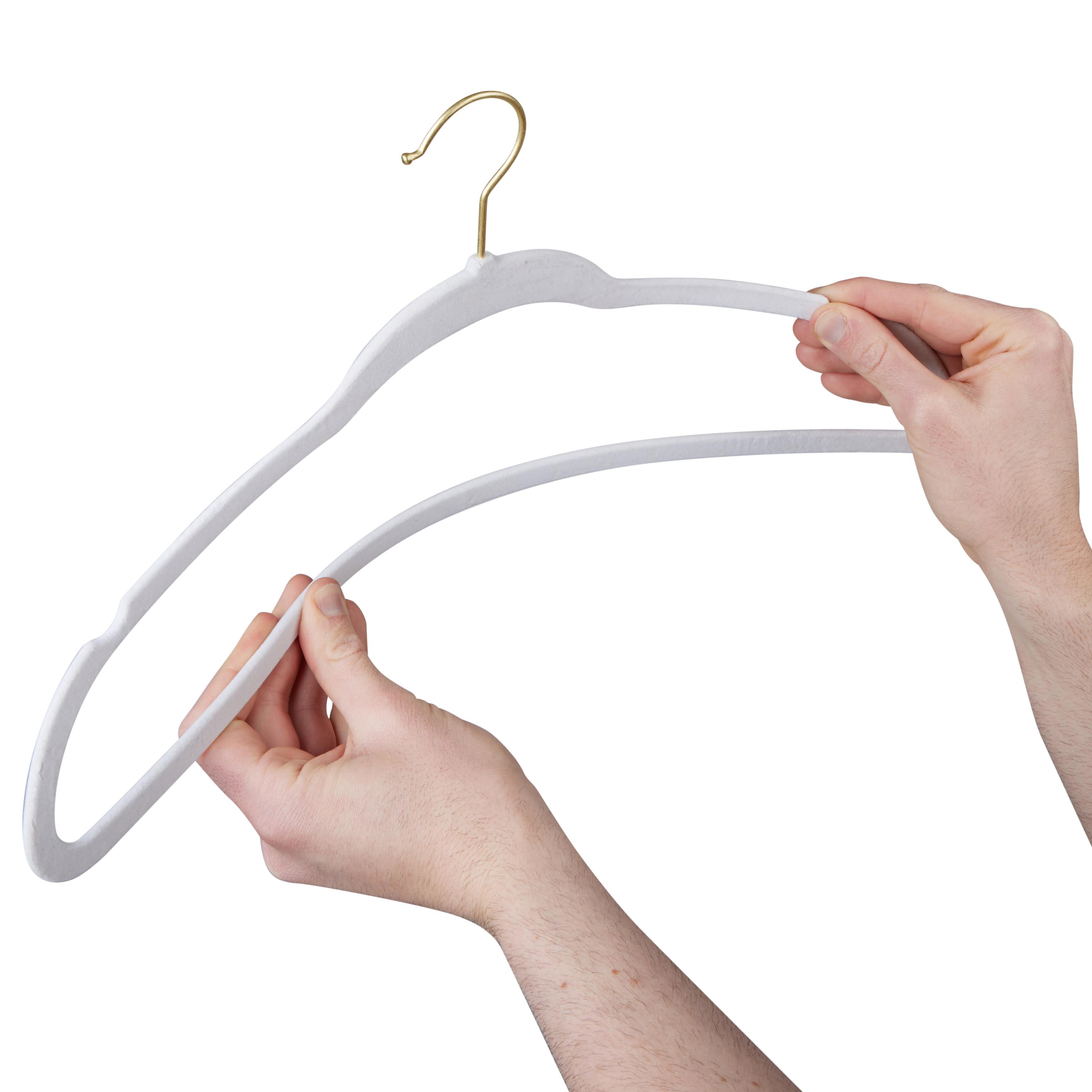 Simplify 50 Pack Slim Velvet Gold Hook Hangers in White