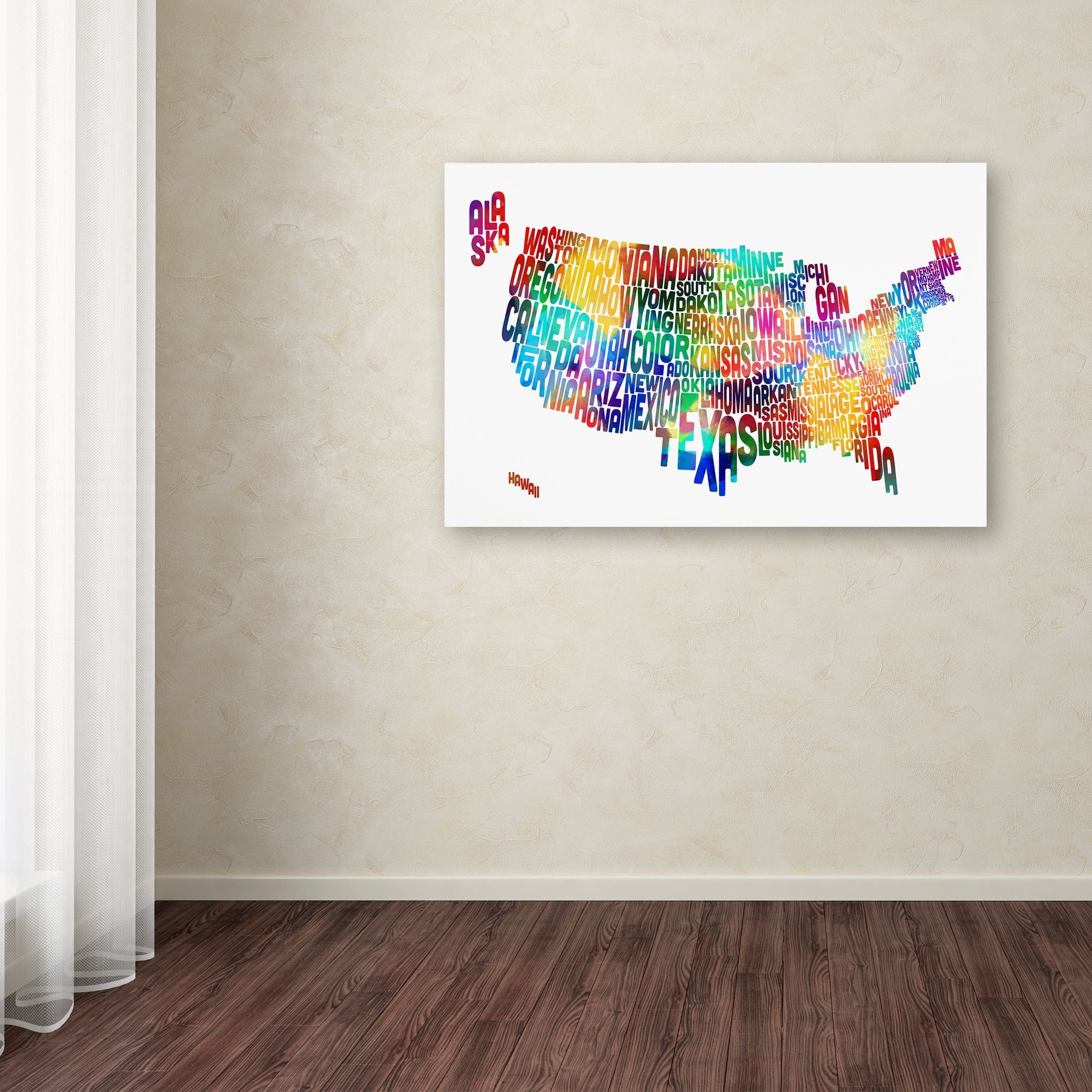 Trademark Fine Art "United States Typography Text Map 2" Canvas Art by Michael Tompsett