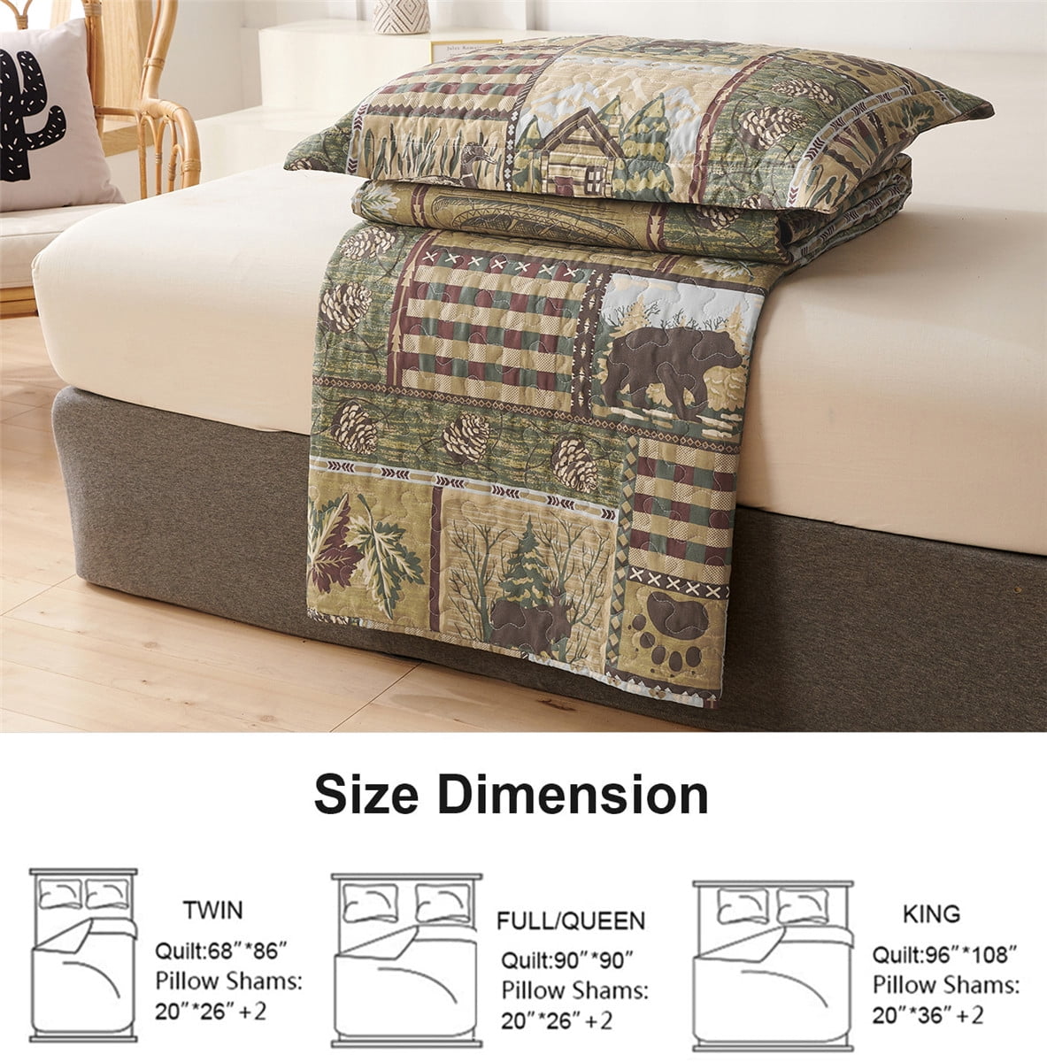 Beartech Quilt Set Twin Size Rustic Bedding Lodge Cabin Quilt Forest Bear Bedspread Coverlet Lightweight Reversible Microfiber Quilt