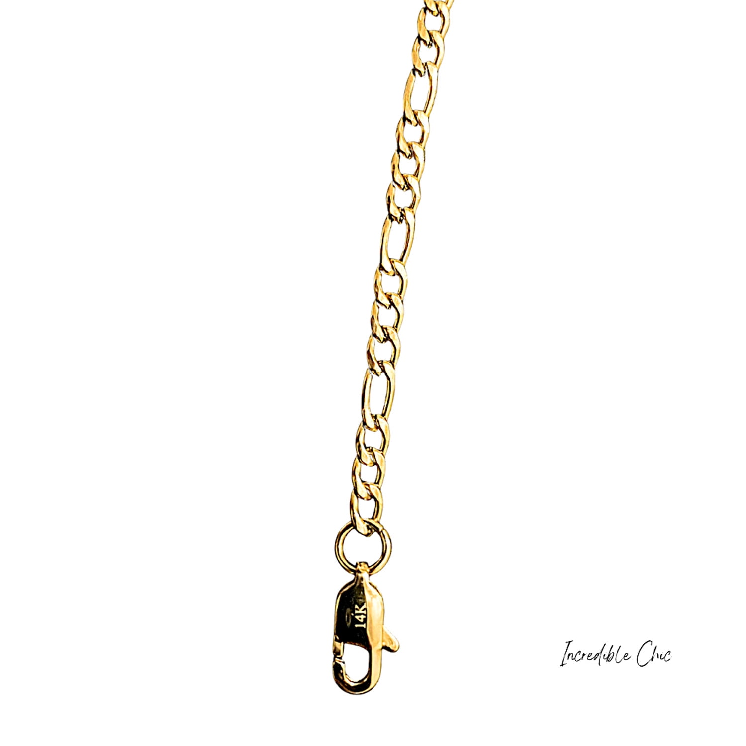 Incredible Chic in 14K Gold Figaro Chain Necklace, 22" Unisex Jewelry Plated, Strong Clasp