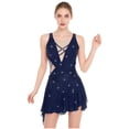 thumbnail image 3 of Sholeno Women Dance Dress Rhinestones Adorned Straps Backless Side Slit Flowy Asymmetrical Hem Dress Navy Blue M, 3 of 6