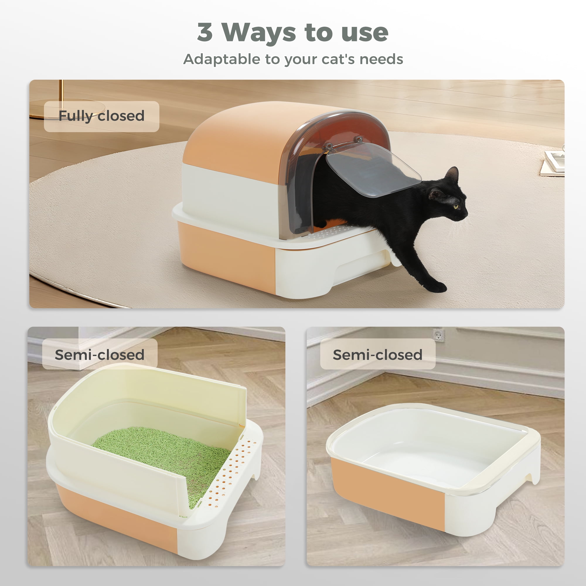PAWZ Road Large Cat Litter Box with Scoop Litter Box with Lid Double-layer Leak-proof Litter Box for Cat, Brown