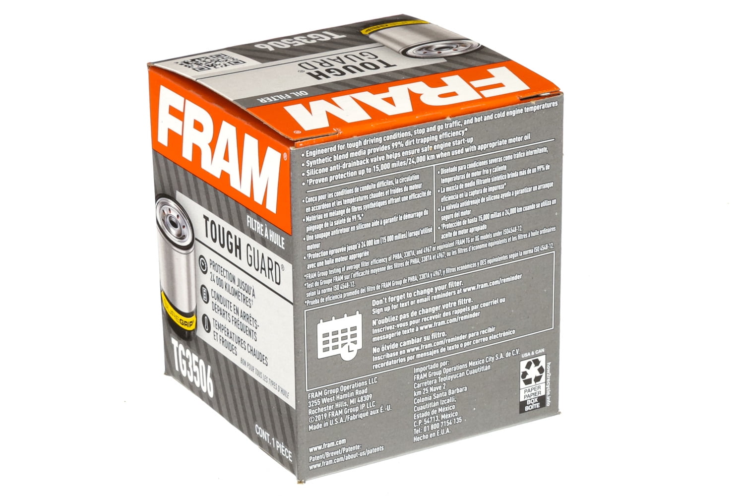 FRAM Tough Guard TG3506, Motor Oil Filter, 15K Miles, Replacement Oil Filters, Fit for Selected Vehicles