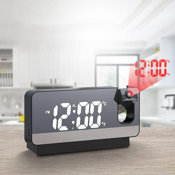Proyector LED electrónico Reloj Despertador de temperatura de superficie del espejo Reloj de escritorio USB silencioso perfecl Despertador de proyección