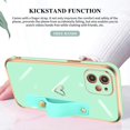 thumbnail image 2 of Compatible with iPhone 12 Case 6.1” Thin for Women Girls,Soft TPU Plating Bumper Wristband Holder Camera Lens Protection Phone Case Slim Shockproof Love Heart Cute Case Cover(Light Green), 2 of 7