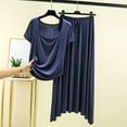 thumbnail image 2 of MGDXOX Women's Square Neck Short Sleeve Skirt Pajama Set Loose Casual Two Piece Loungewear Lounge Sleepwear Outfit Blue XXL, 2 of 9
