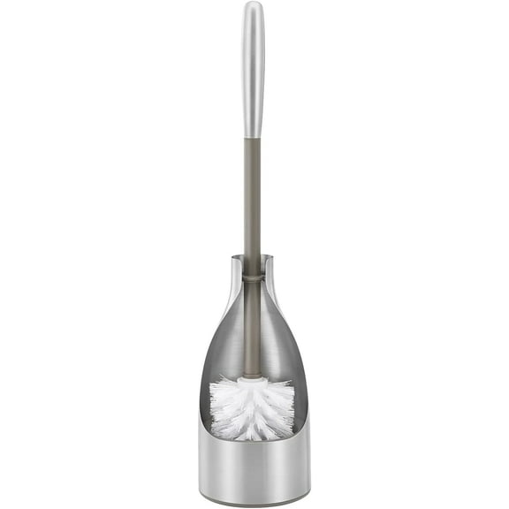 Polder Sleek Stainless Steel Toilet Brush with Caddy, Slim and Discreet Design, Open-Back Design for Odor Control, Rust-Resistant Stainless Steel