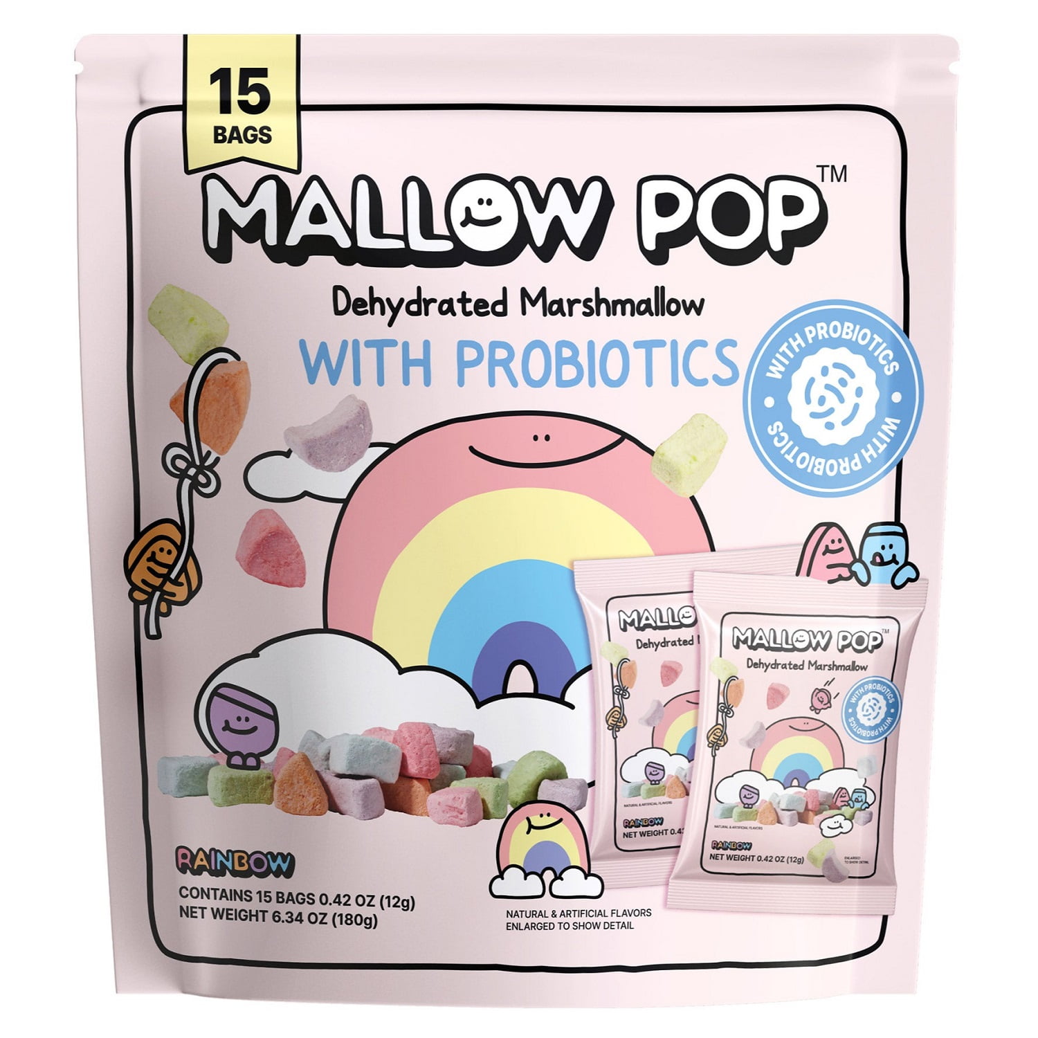 Mallow Pop Dehydrated Marshmallow with Probiotics, Rainbow Mini