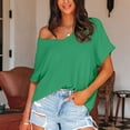 thumbnail image 2 of JGGSPWM Women's Summer Short Sleeve V-Neck Loose Fit Casual Trendy Tees Solid Color Blouse Tops Green M, 2 of 9