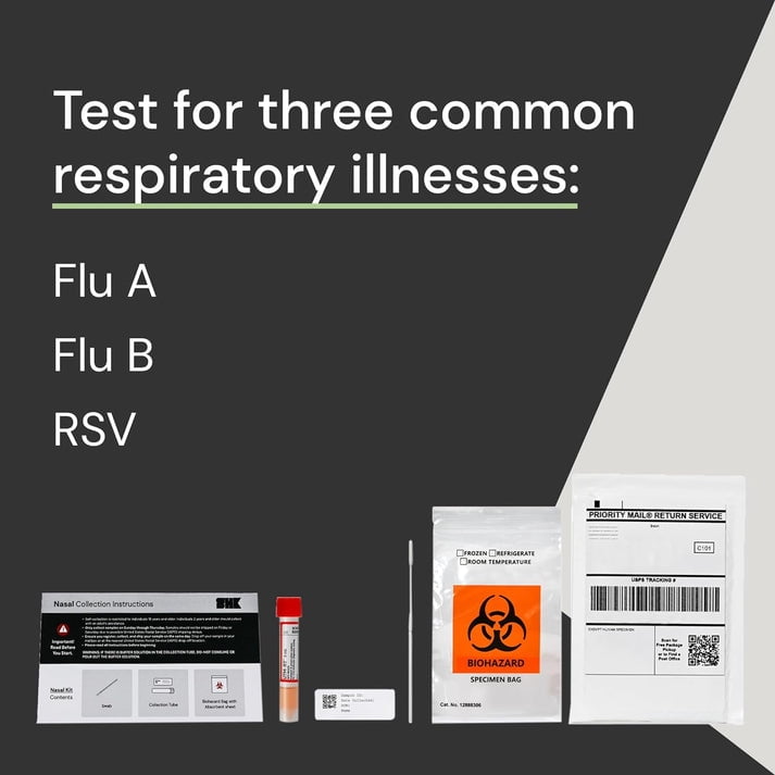 Simple HealthKit At-Home Common Respiratory Wellness Test Collection Kit, PCR Test for Flu A, Flu B & RSV in Males and Females, Free Follow-Up Care & Fast Lab Results, 1 Kit