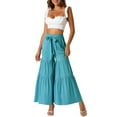 thumbnail image 2 of INSPIRE CHIC Women's Boho Pants Elastic High Waist Ruffled Flare Palazzo Chic Wide Leg Pants S Lake Blue, 2 of 6