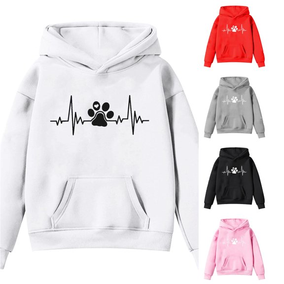 RMGVDSD Girls Graphic Hoodies Cute Print Long Sleeve Hooded Sweatshirts for Girls Pullover Tops Back To School Fall Winter Clothes Comfy Sweatshirt 12-13 Years