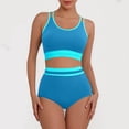 thumbnail image 2 of Dxzfnsa Womens Split Swimsuits Women's Trendy Two Piece Solid Color Bathing Suits Lightweight Round Neck Tanks High Waisted Shorts, 2 of 9
