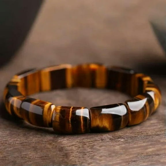 GKNET Natural Tiger's Eye Stone Bracelet Brown Gemstone Stretch Bracelet for Men-default